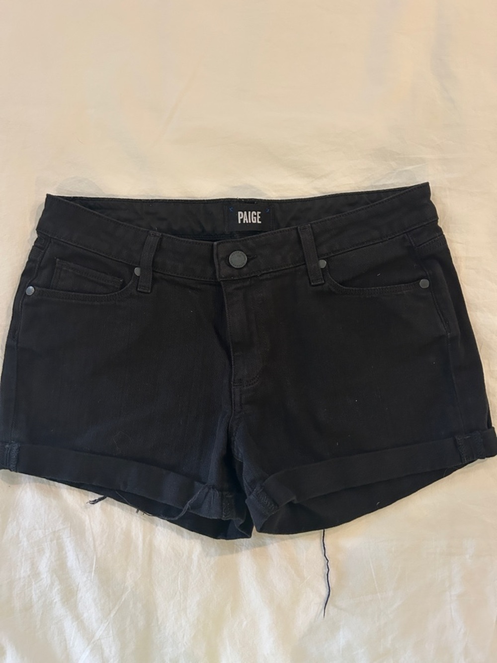 PAIGE Black Denim Cuffed Women's Shorts